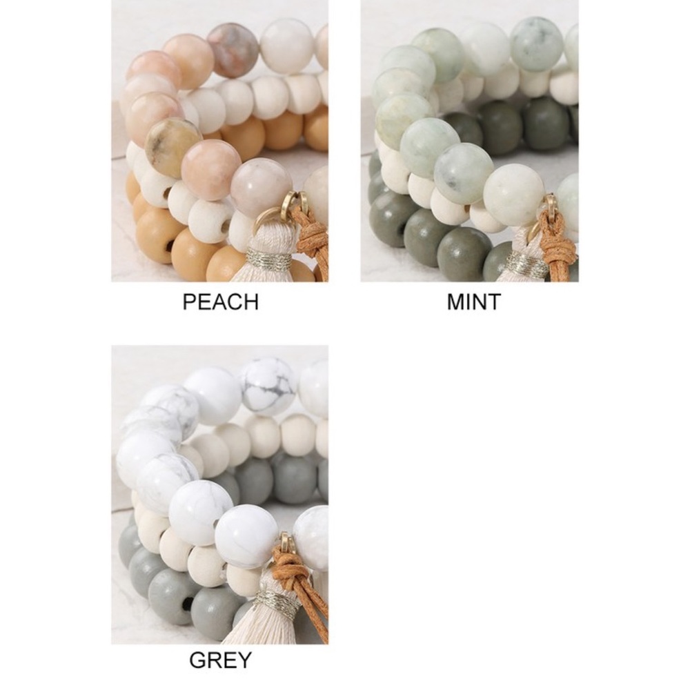LAST ONE! Wood w/ Natural Stone Bead Bracelet Mint - Picture 5 of 6